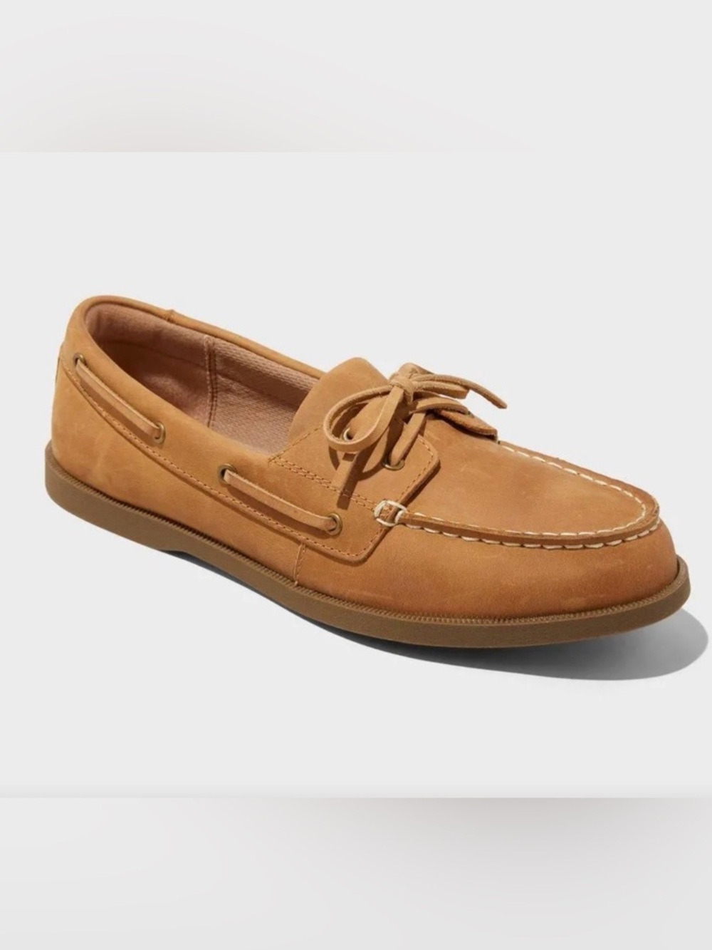 Goodfellow & Co Men's Tan Lace Up Leather Non-Slip Boat Shoes Size 7